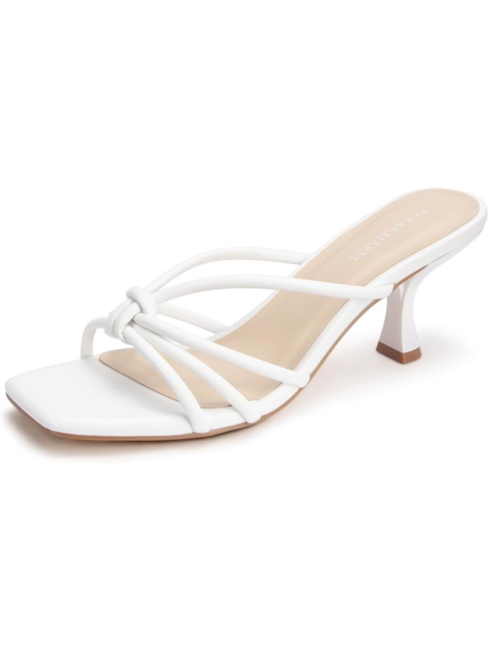 Women's White Pu Strappy Square Open Toe Kitten Heels Sandals Knotted Design